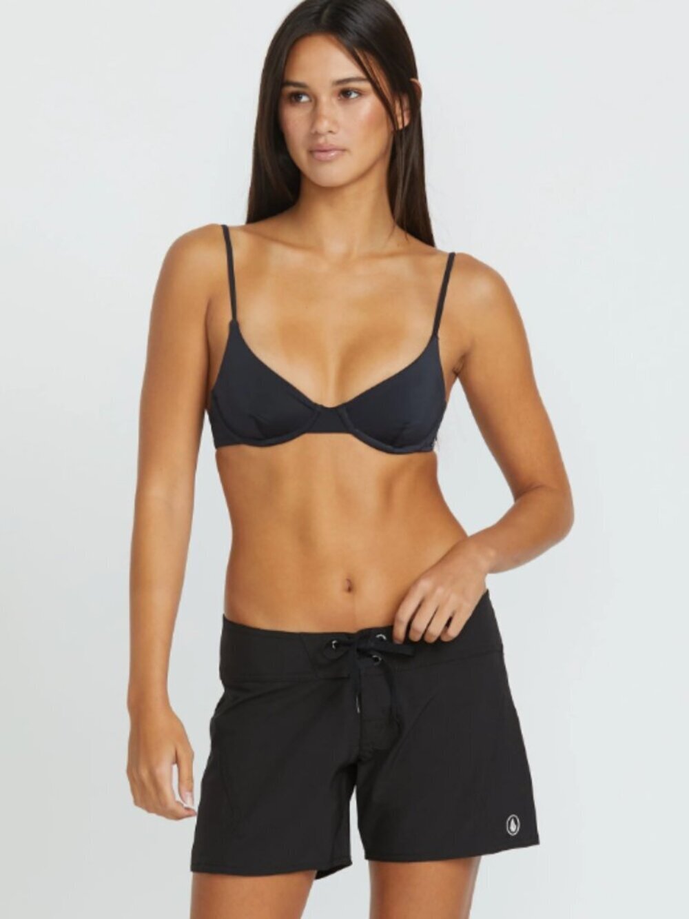 New VOLCOM Simply Solid 5'' Boardshorts Women's Front Tie Black Swim (Size 11)